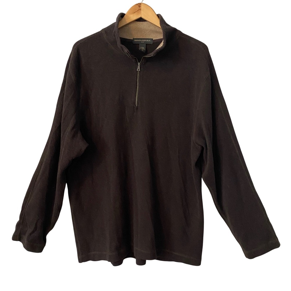 Banana Republic Mens XXL Dark Brown 100% Cotton Quarter Zip Pullover Sweater